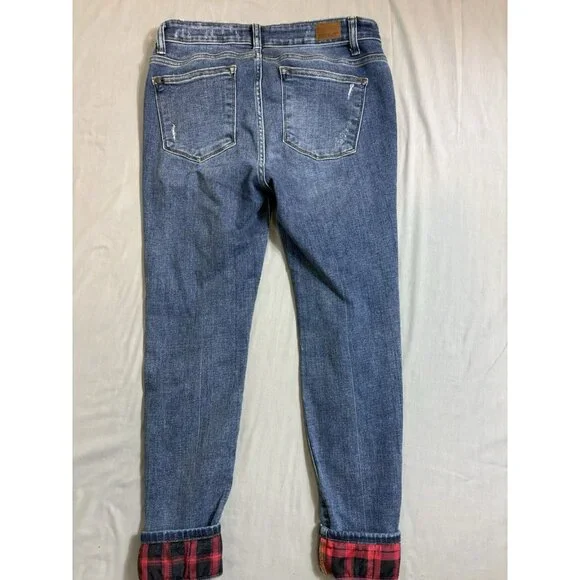 Judy Blue Skinny Fit Jeans Women's 11/30 Blue Red Plaid Patches Distressed Denim - Picture 7 of 7